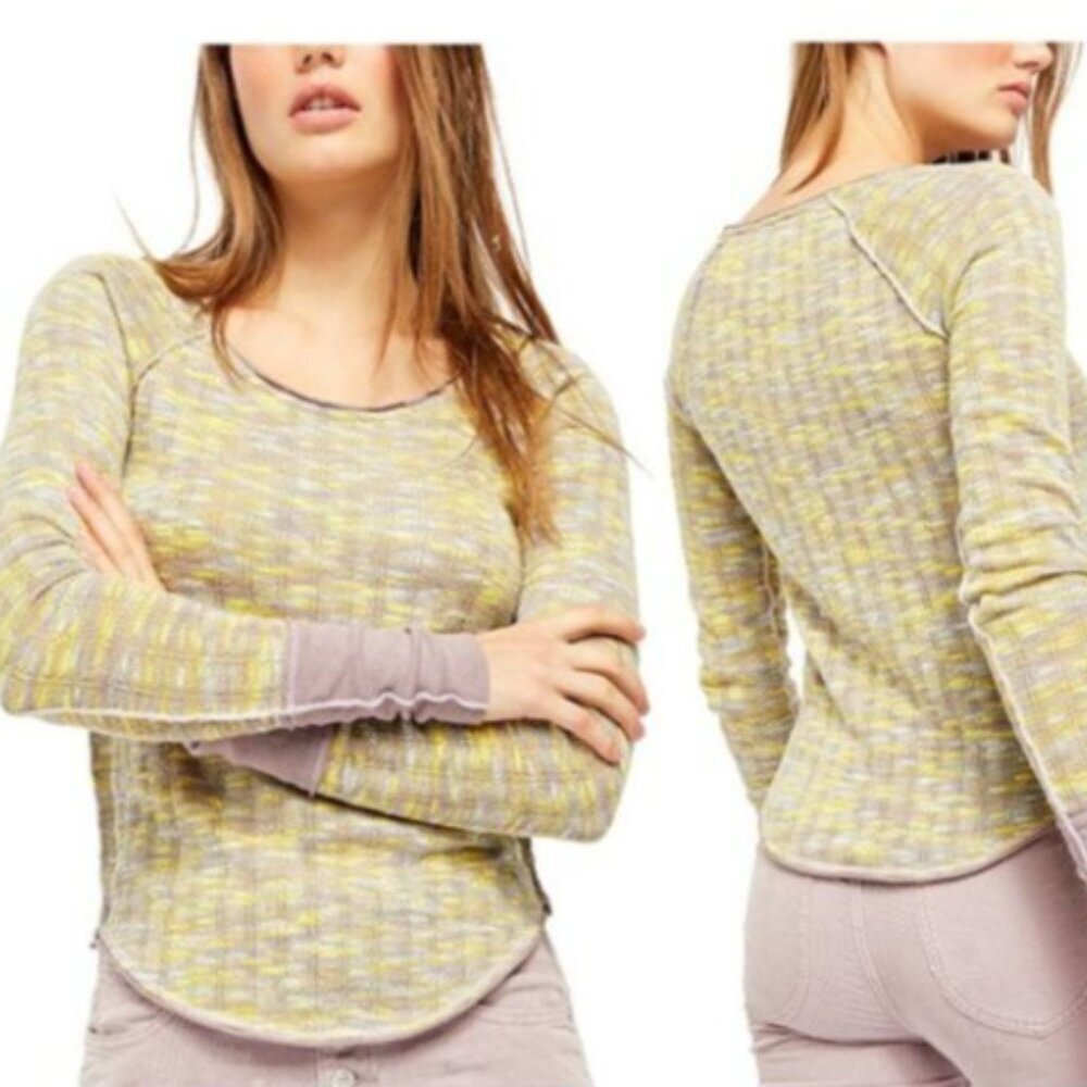 Free People Space Out Knit Top Sea Combo Size XL
